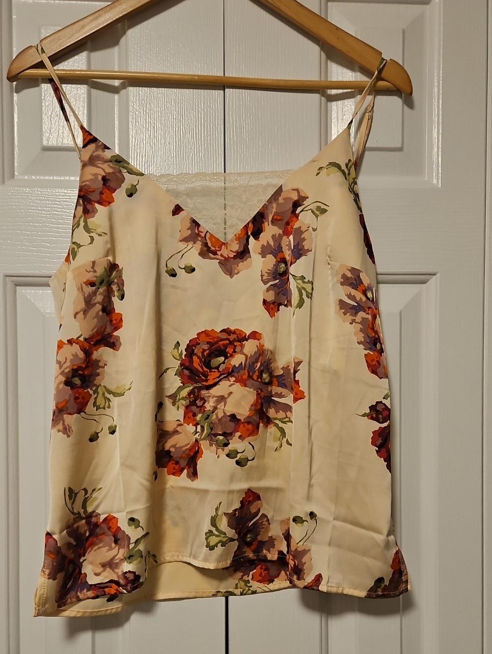 Cream Floral Lace-Trim Slip Cami